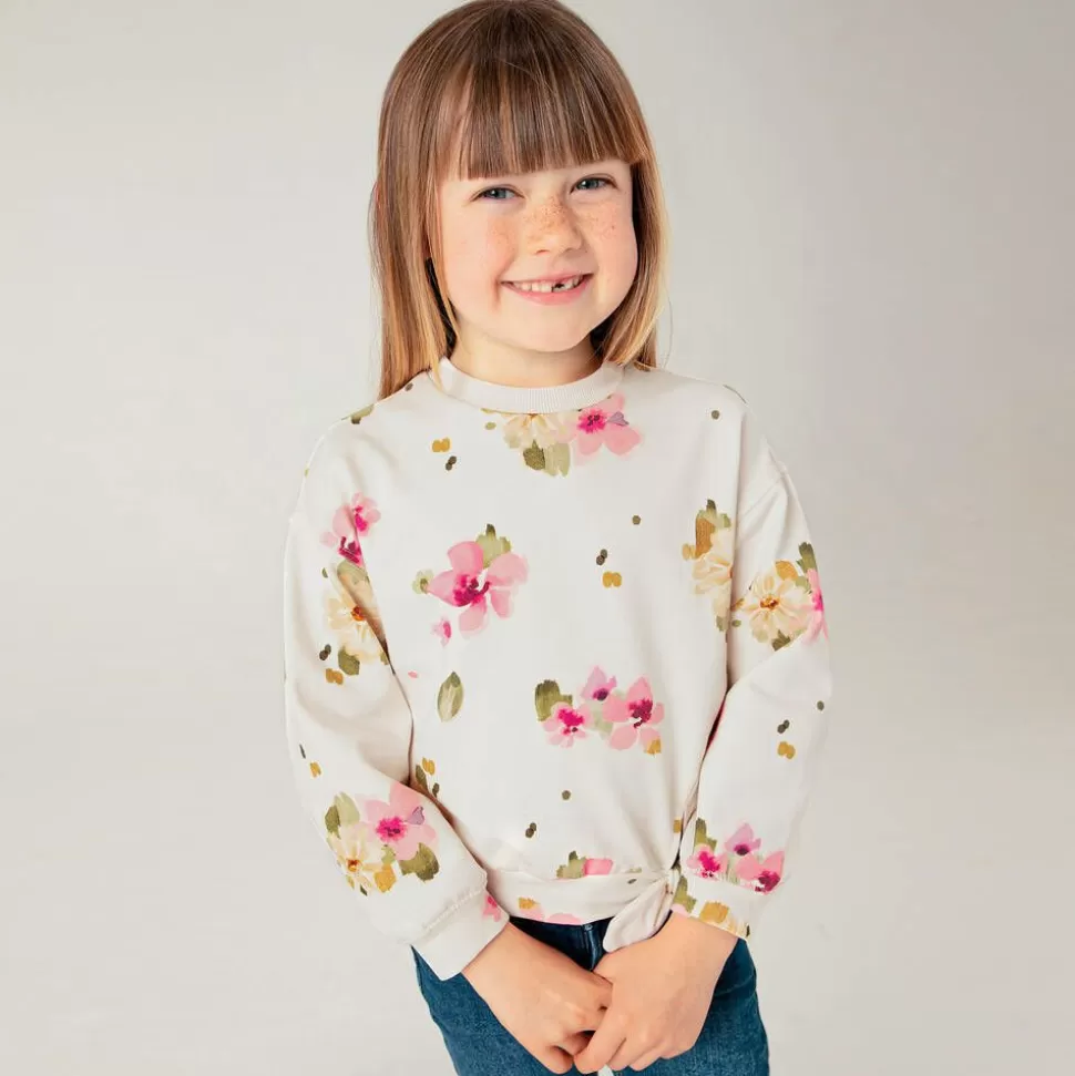 Mayoral Girls Ivory & Pink Floral Cotton Sweatshirt^ Tops