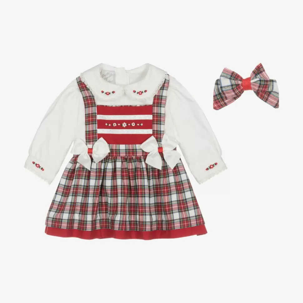 Pretty Originals Girls Ivory & Red Tartan Pinafore Dress Set^ Dresses