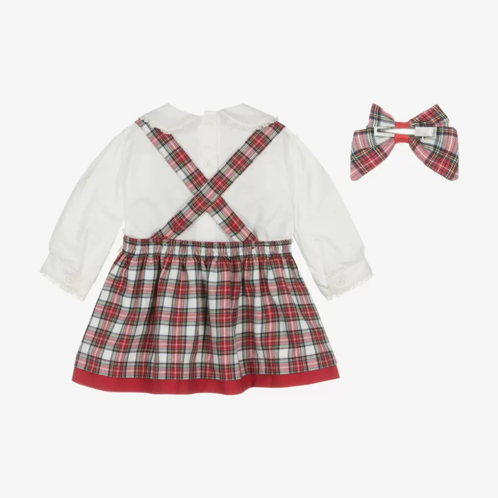 Pretty Originals Girls Ivory & Red Tartan Pinafore Dress Set^ Dresses