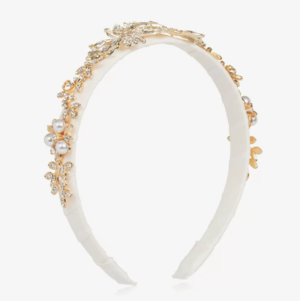 David Charles Girls Ivory & Diamanté Butterfly Hairband^ Hair Accessories