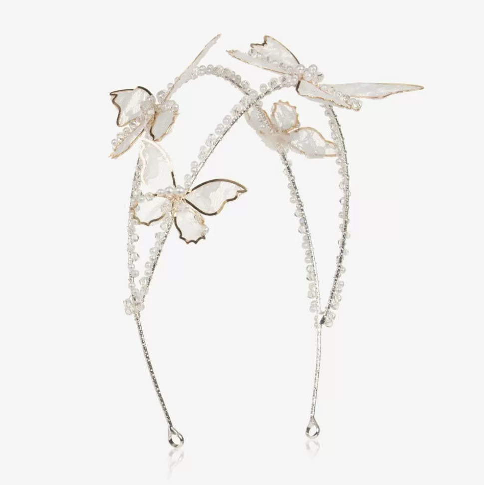 Junona Girls Ivory Bead & Lace Butterfly Hairband^ Hair Accessories
