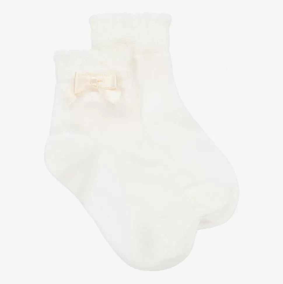 Story Loris Girls Ivory Bow Cotton Socks^ Socks