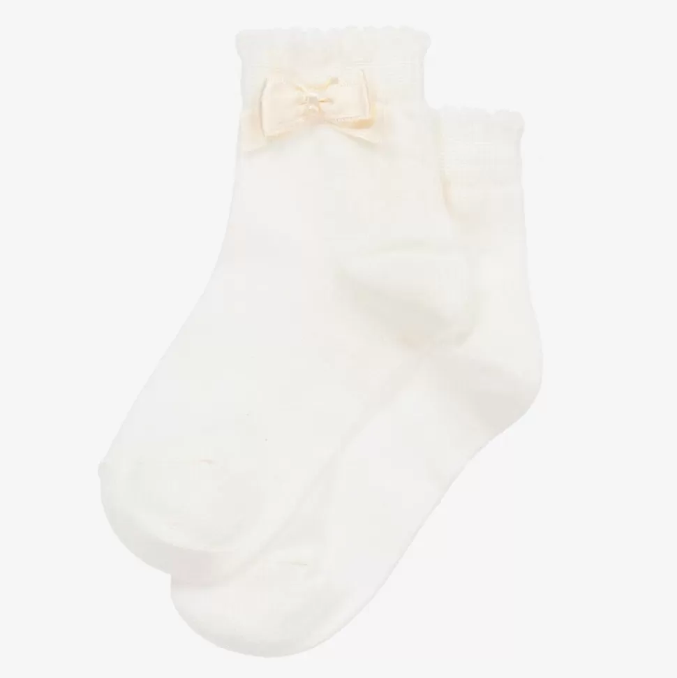 Story Loris Girls Ivory Bow Cotton Socks^ Socks