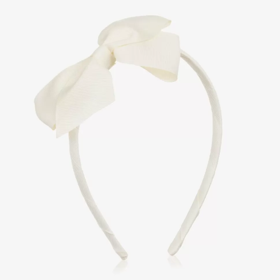 Peach Ribbons Girls Ivory Bow Hairband^ Hair Accessories