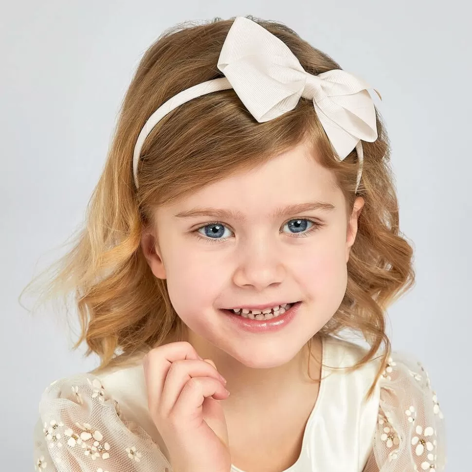 Peach Ribbons Girls Ivory Bow Hairband^ Hair Accessories