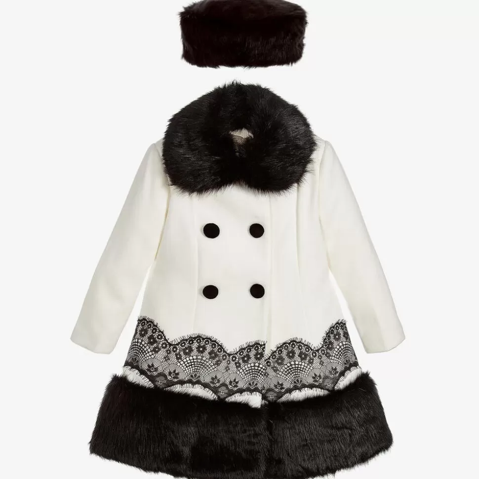 Romano Princess Girls Ivory Coat & Faux Fur Hat Set^ Coats & Jackets
