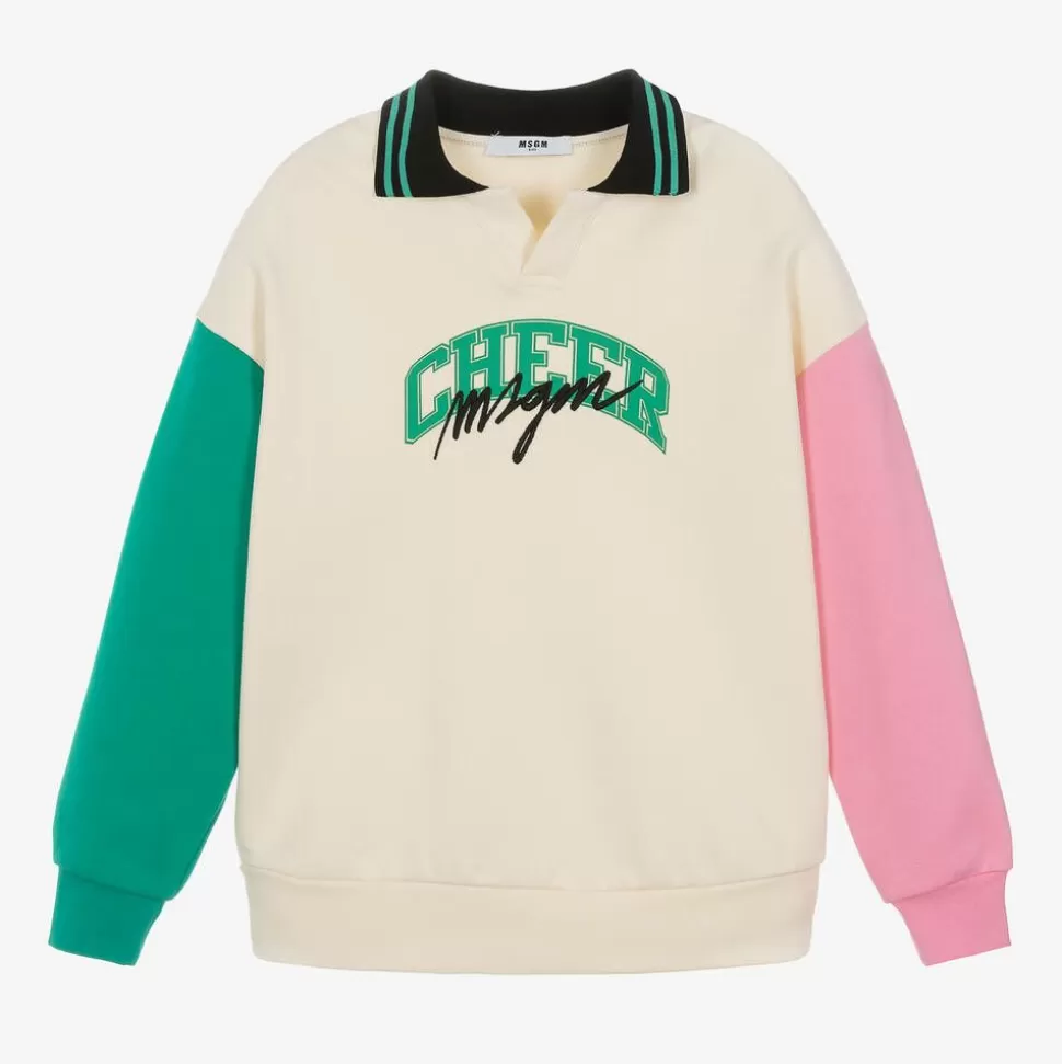 MSGM Girls Ivory Colourblock Cotton Sweatshirt^ Tops