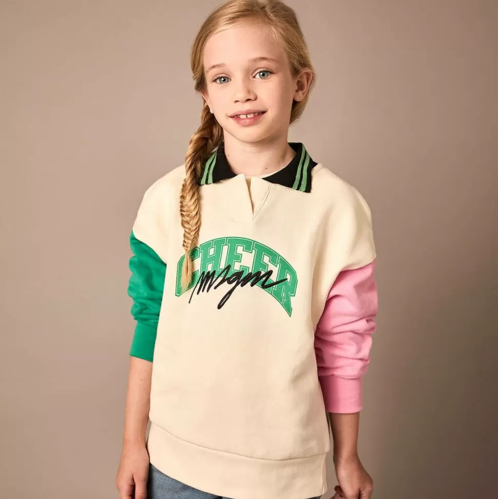 MSGM Girls Ivory Colourblock Cotton Sweatshirt^ Tops