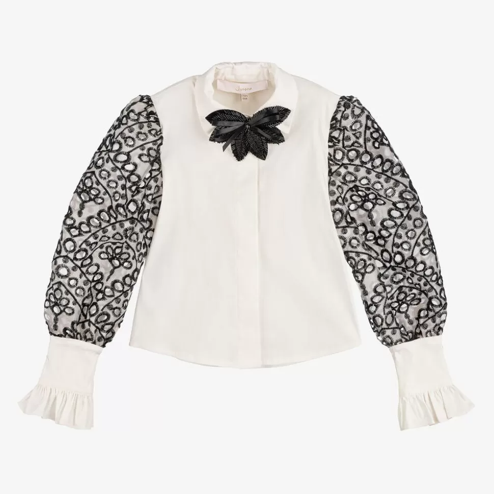 Junona Girls Ivory Cotton & Organza Blouse^ Tops