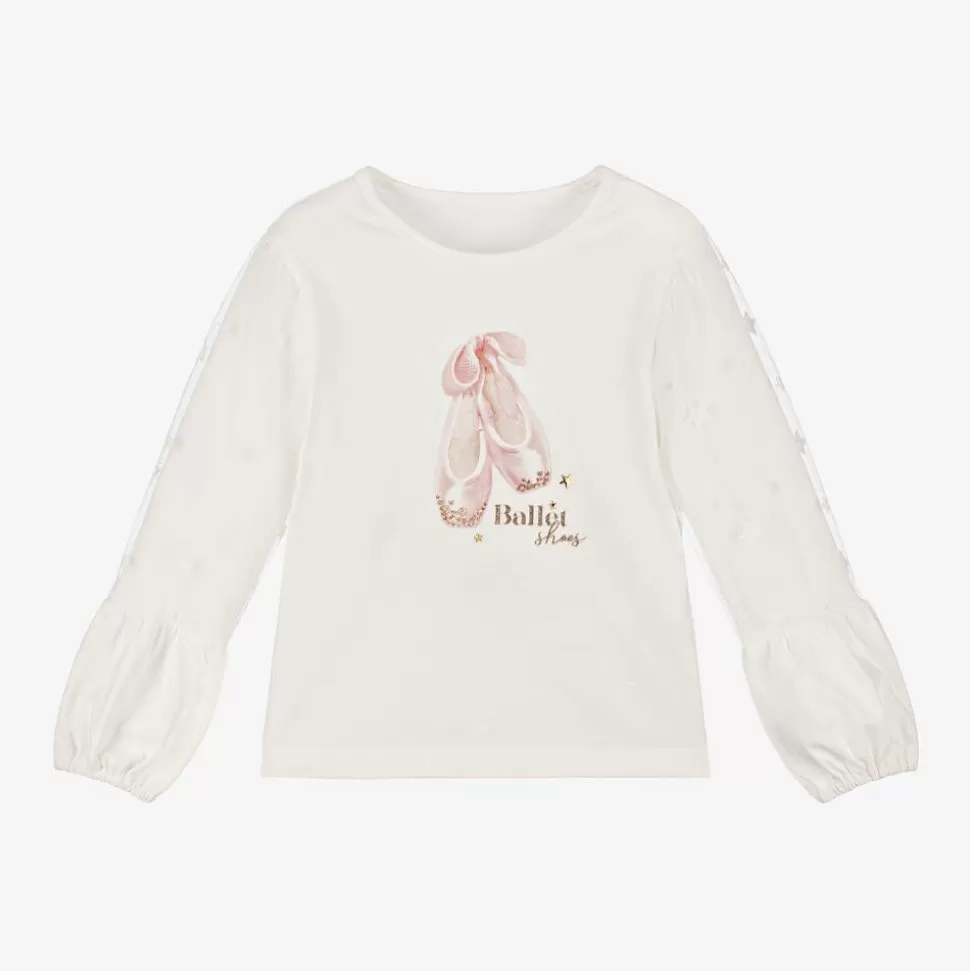 Lapin House Girls Ivory Cotton Ballet Shoes Top^ Tops