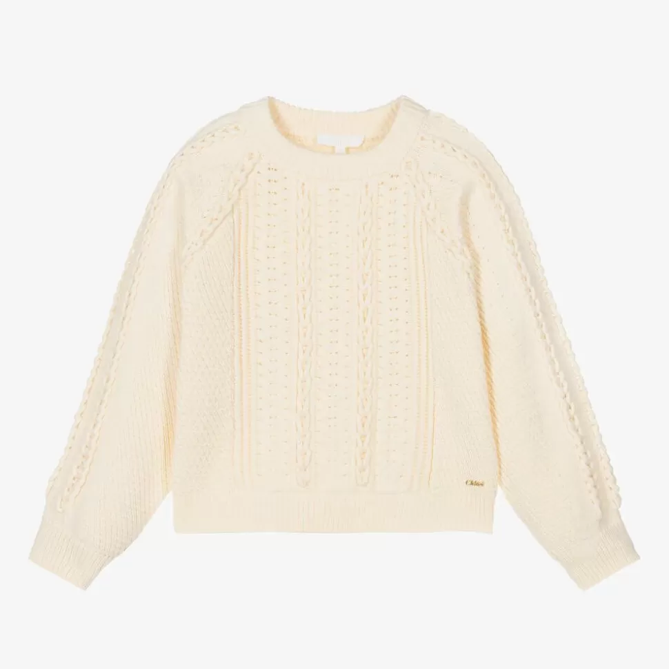 Chloé Girls Ivory Cotton Cable Knit Sweater^ Tops