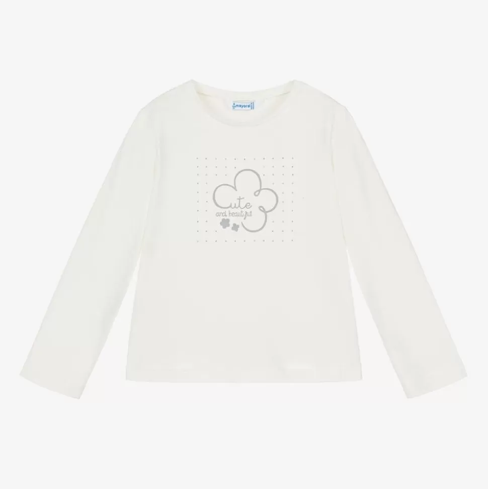 Mayoral Girls Ivory Cotton Diamanté Top^ Tops