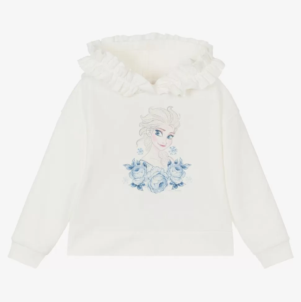 Monnalisa Girls Ivory Cotton Disney Hoodie^ Tops