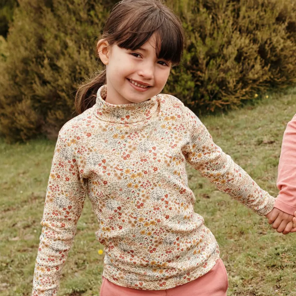 Petit Bateau Girls Ivory Cotton Floral Roll Neck Top^ Tops