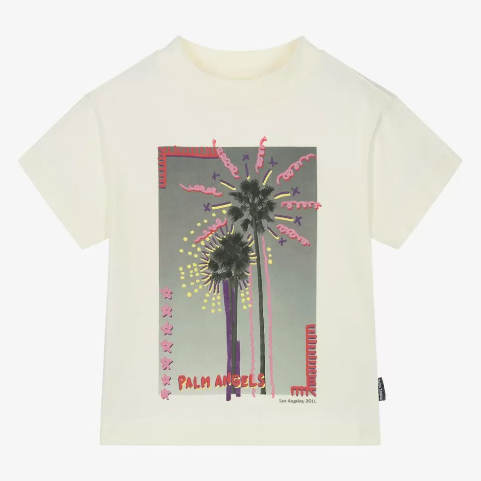 Palm Angels Girls Ivory Cotton Graphic T-Shirt^ Tops