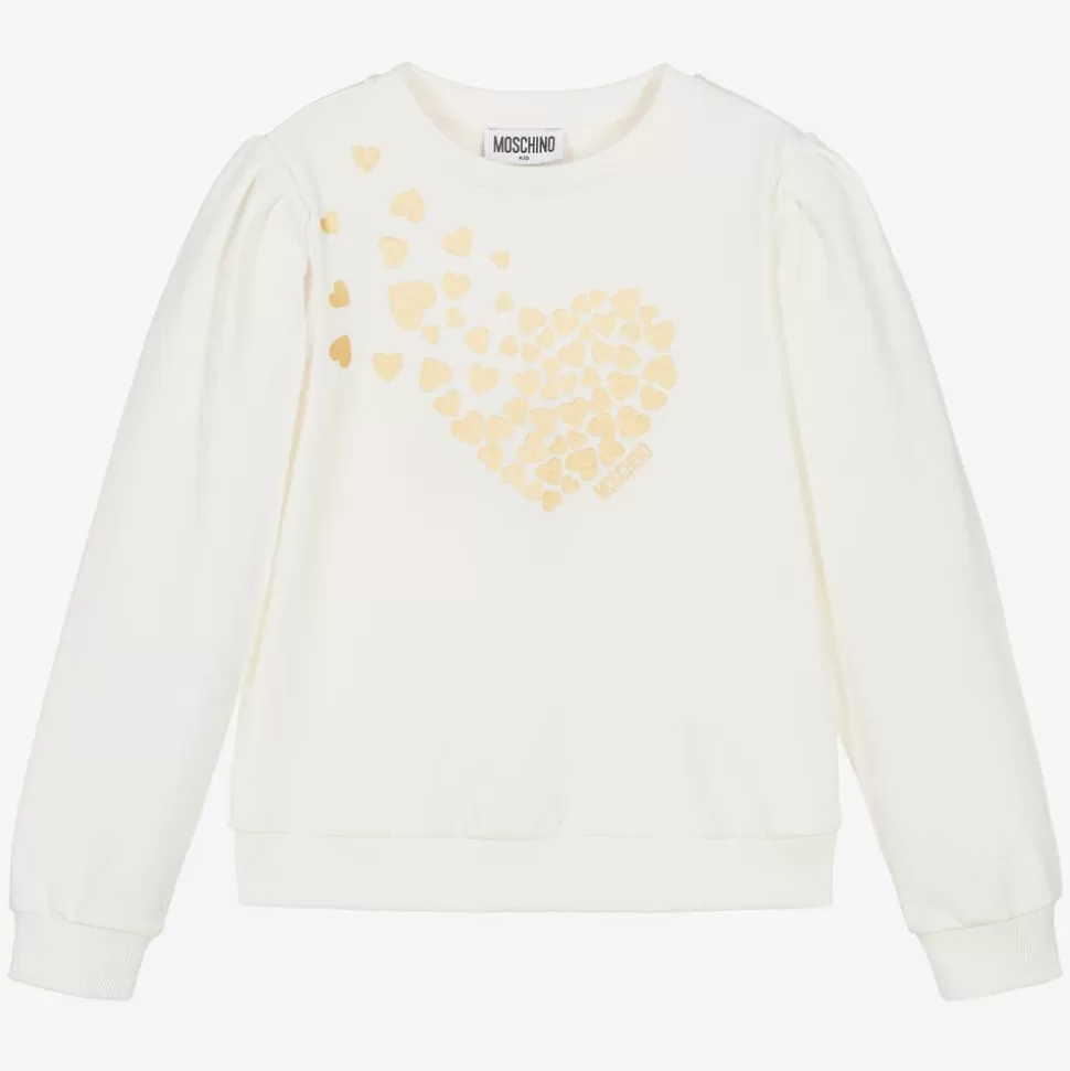 Moschino Kid-Teen Girls Ivory Cotton Heart Print Sweatshirt^ Tops