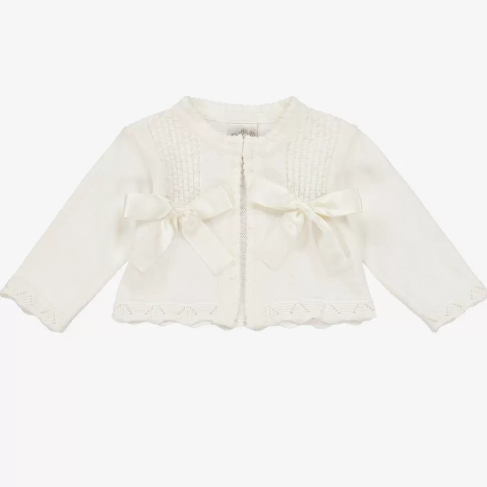 Pretty Originals Girls Ivory Cotton Knit Bow Cardigan^ Tops