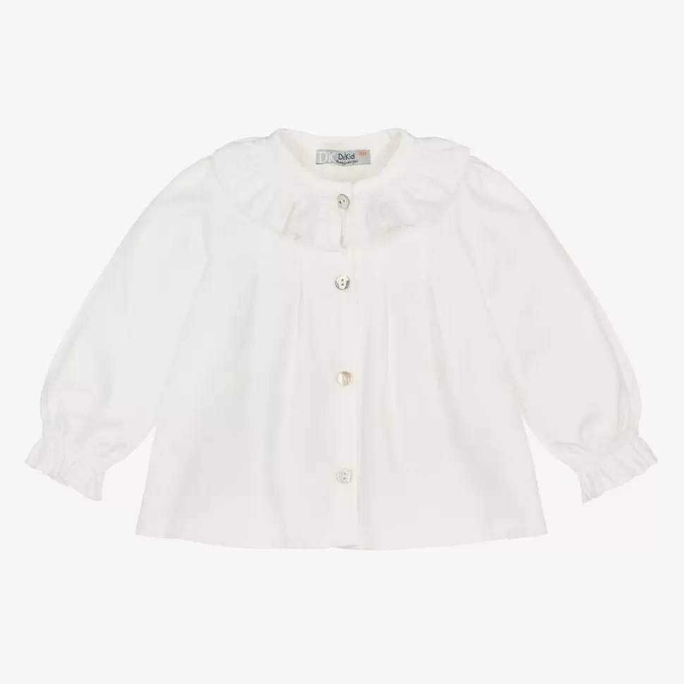 Dr. Kid Girls Ivory Cotton Ruffle Collar Blouse^ Tops