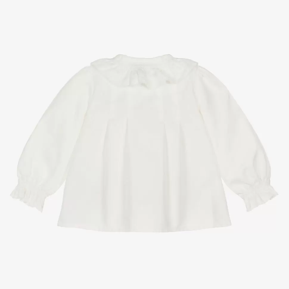 Dr. Kid Girls Ivory Cotton Ruffle Collar Blouse^ Tops