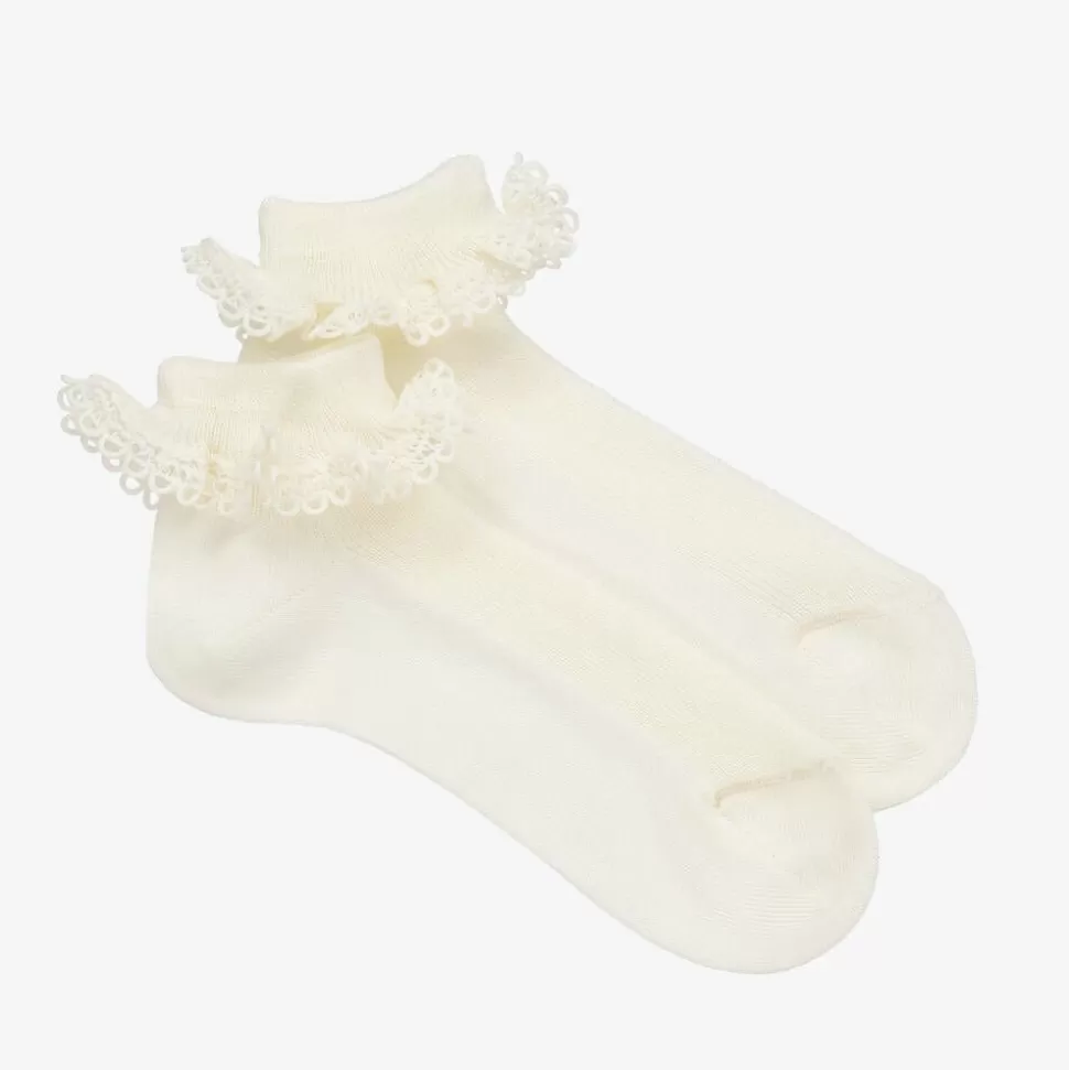 Story Loris Girls Ivory Cotton Ruffle Socks^ Socks