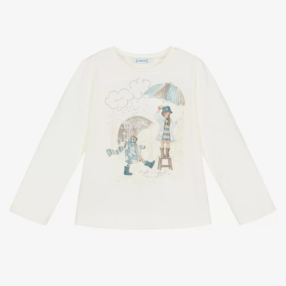 Mayoral Girls Ivory Cotton Sequin Umbrella Top^ Tops