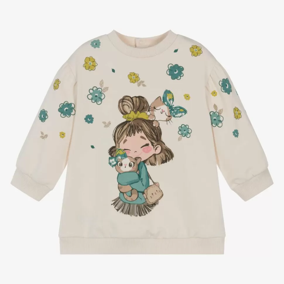 Mayoral Girls Ivory Cotton Sweatshirt Dress^ Dresses