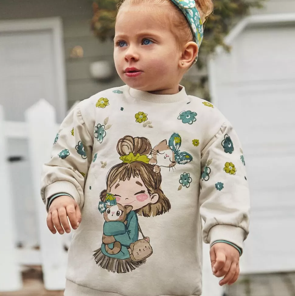 Mayoral Girls Ivory Cotton Sweatshirt Dress^ Dresses