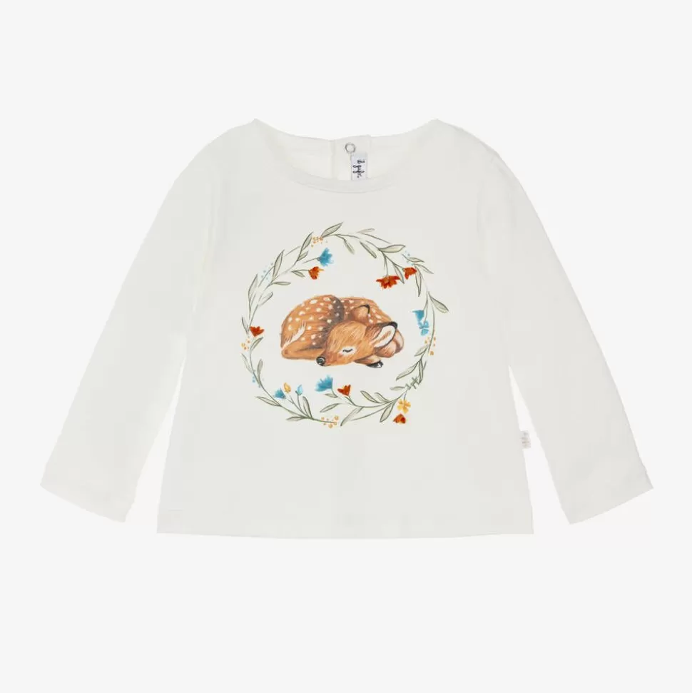 Il Gufo Girls Ivory Deer Cotton Top^ Tops