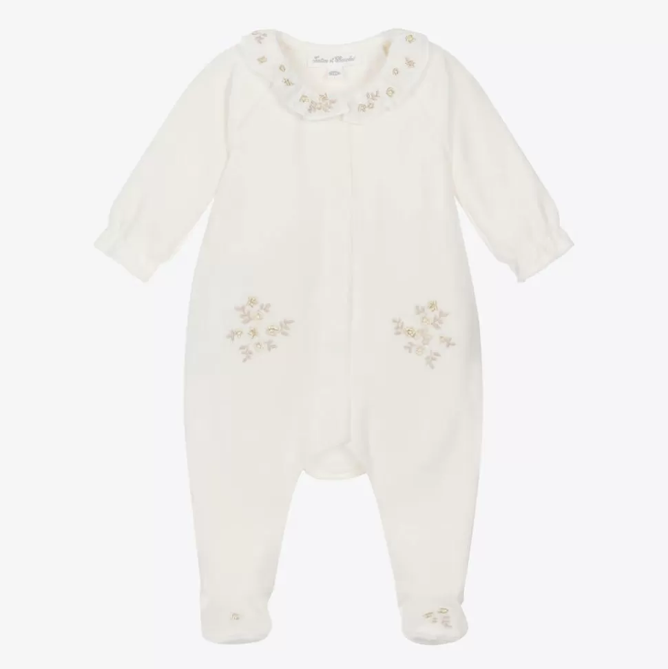 Tartine et Chocolat Girls Ivory Embroidered Velour Babygrow^ Babysuits