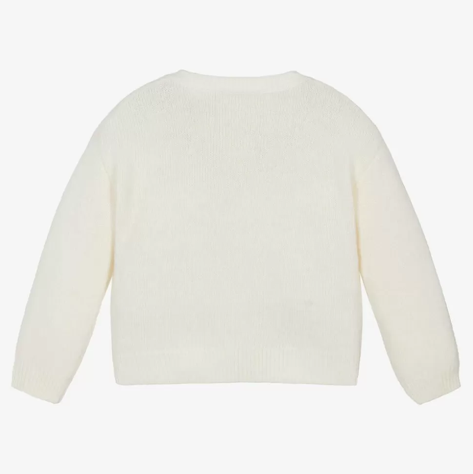 Il Gufo Girls Ivory Embroidered Wool Knit Cardigan^ Tops