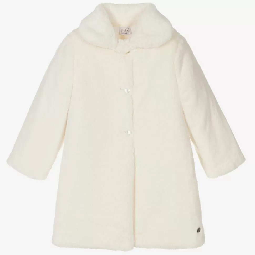 Paz Rodríguez Girls Ivory Faux Fur Coat^ Coats & Jackets