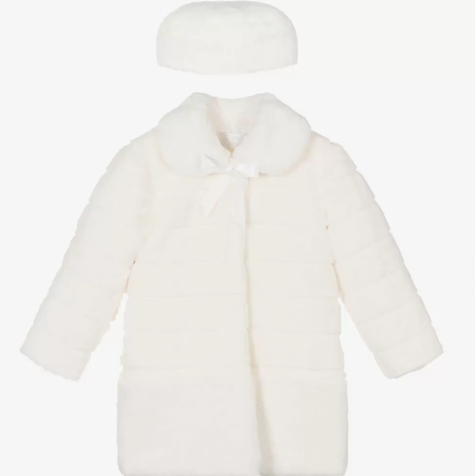 Romano Princess Girls Ivory Faux Fur Coat & Hat Set^ Coats & Jackets