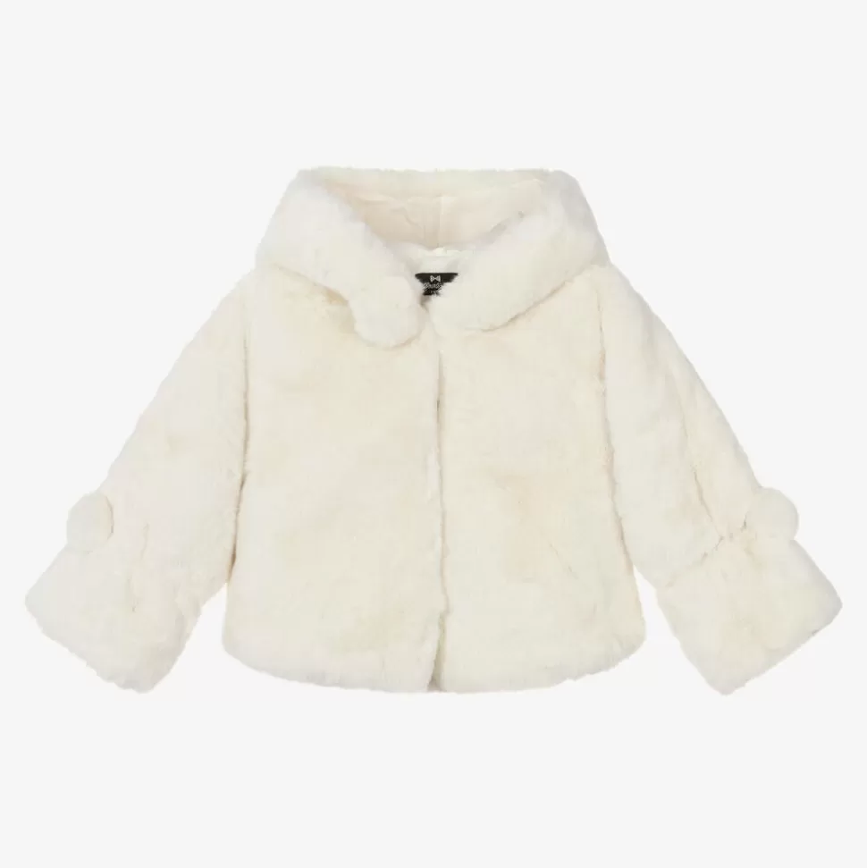 Bowtique London Girls Ivory Faux Fur Hooded Jacket^ Coats & Jackets