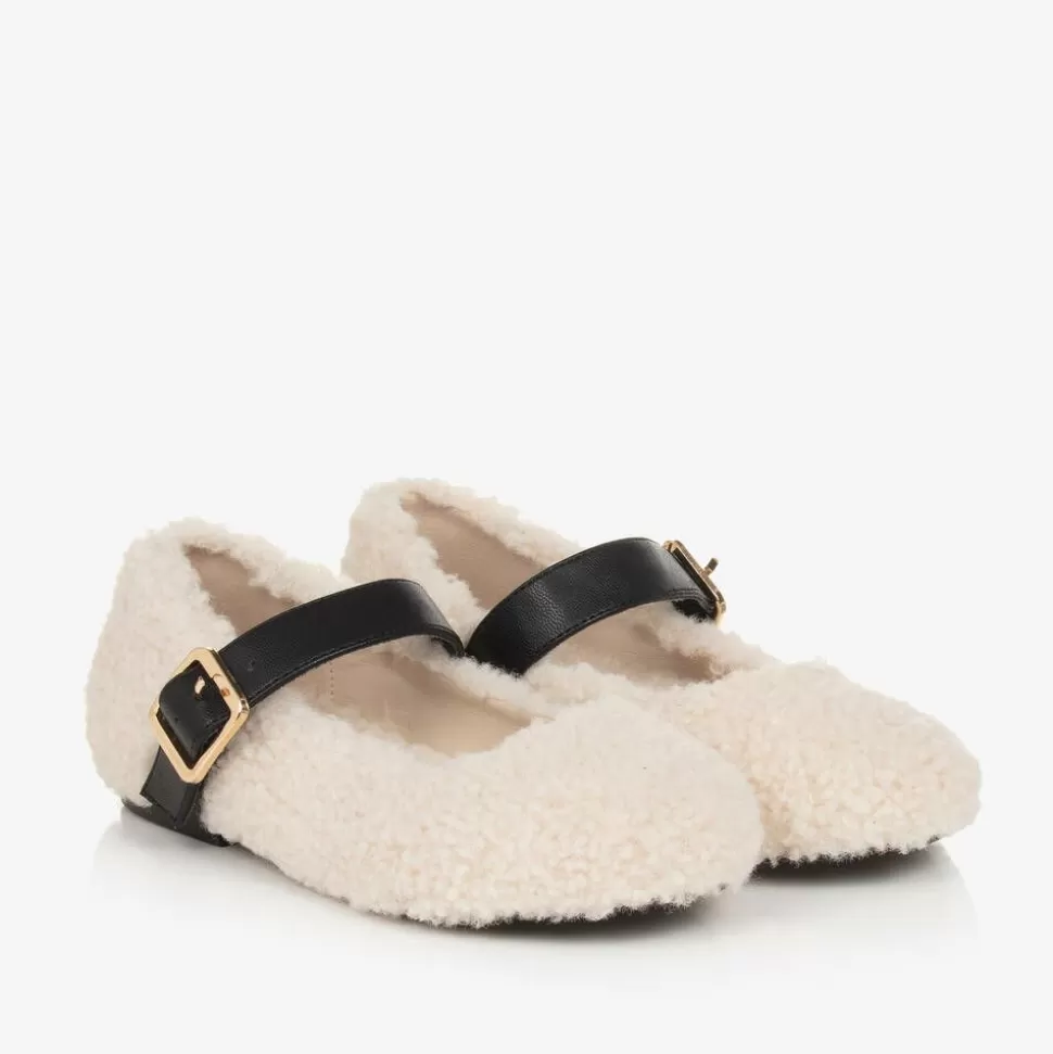 Stella McCartney Kids Girls Ivory Fleece Buckle Shoes^ Bar Shoes | Bar Shoes