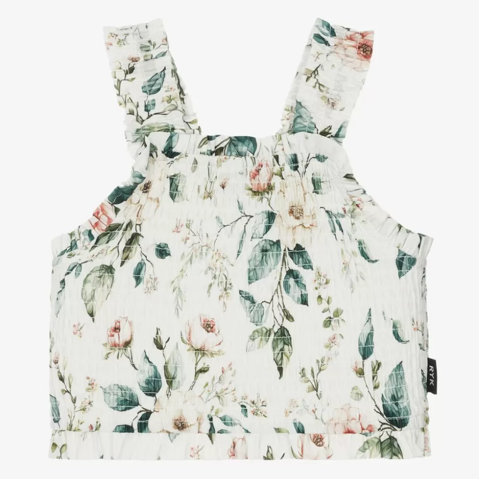 Rock Your Baby Girls Ivory Floral Cotton Shirred Top^ Tops