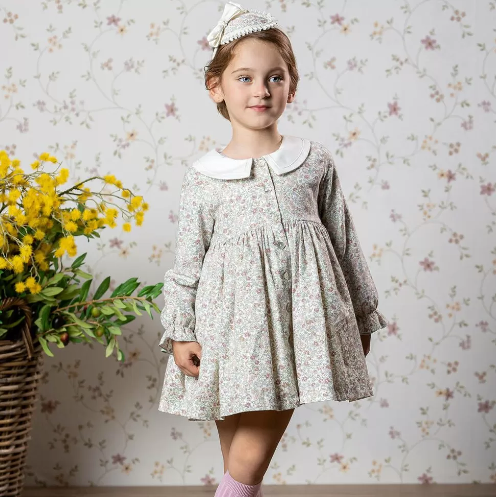 Abuela Tata Girls Ivory Floral Print Cotton Dress^ Dresses
