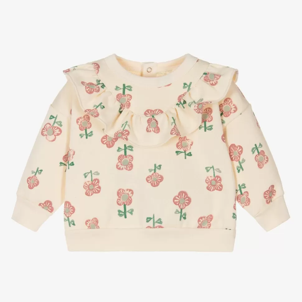 Petit Bateau Girls Ivory Floral Print Cotton Sweatshirt^ Tops