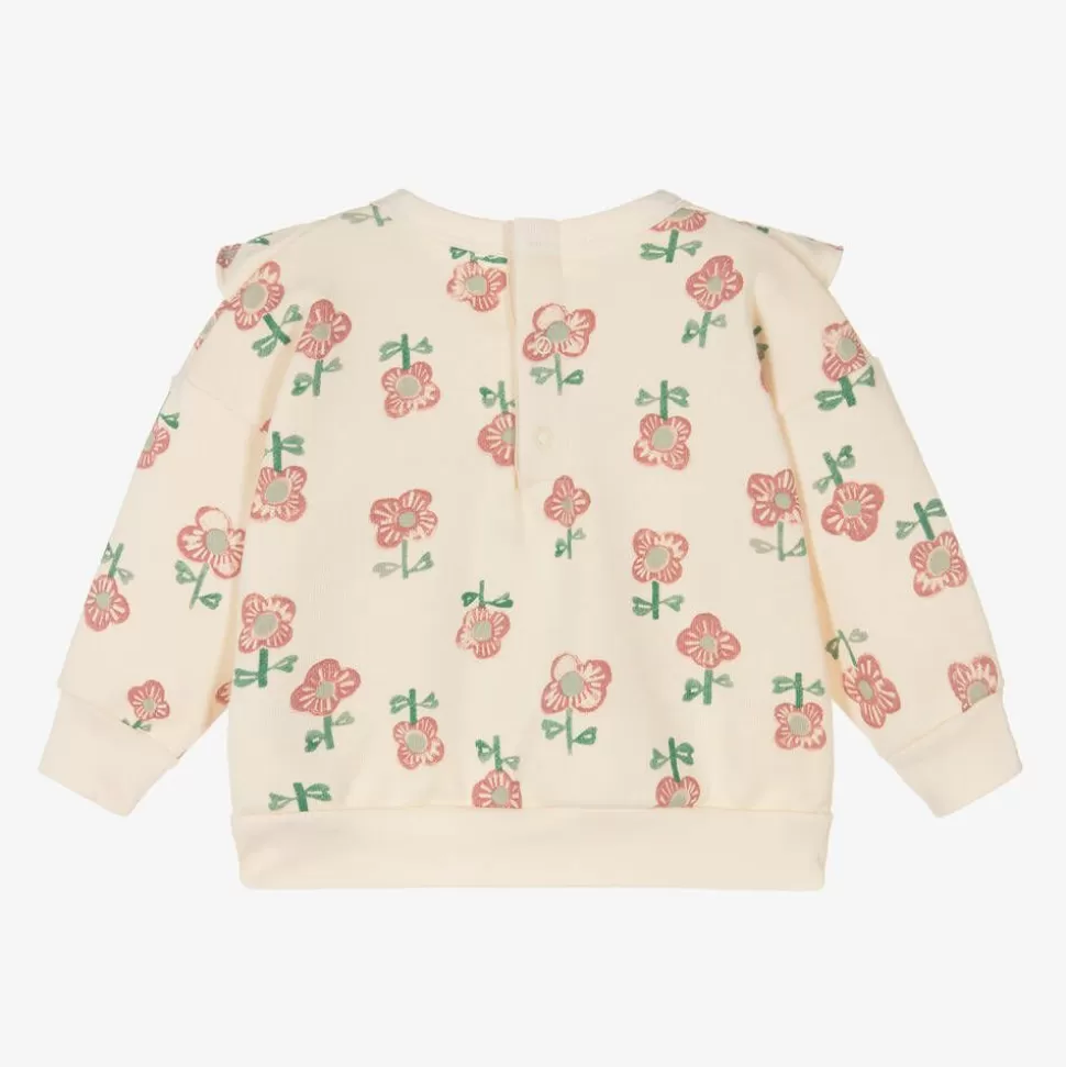 Petit Bateau Girls Ivory Floral Print Cotton Sweatshirt^ Tops