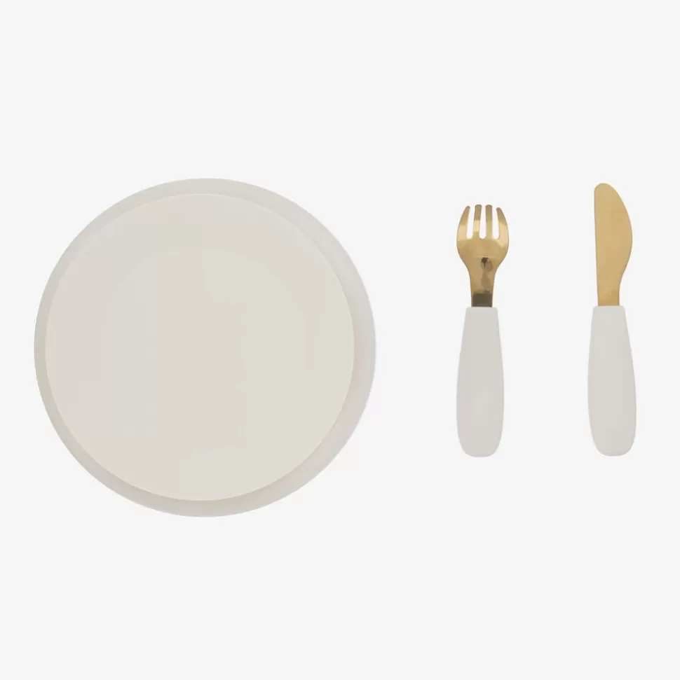 Elodie Girls Ivory Floral Silicone Plate & Cutlery Set^ Lunch Accessories