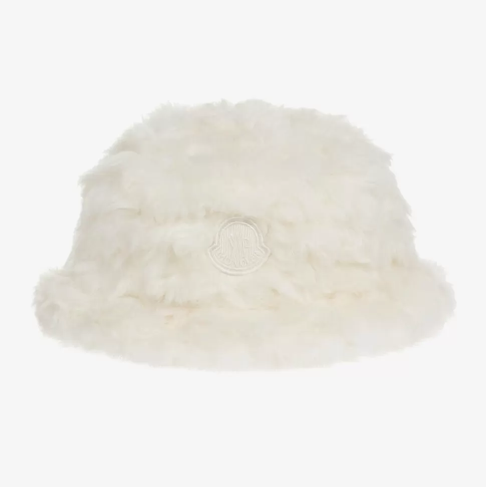 Moncler Enfant Girls Ivory Fluffy Faux Fur Hat^ Hats