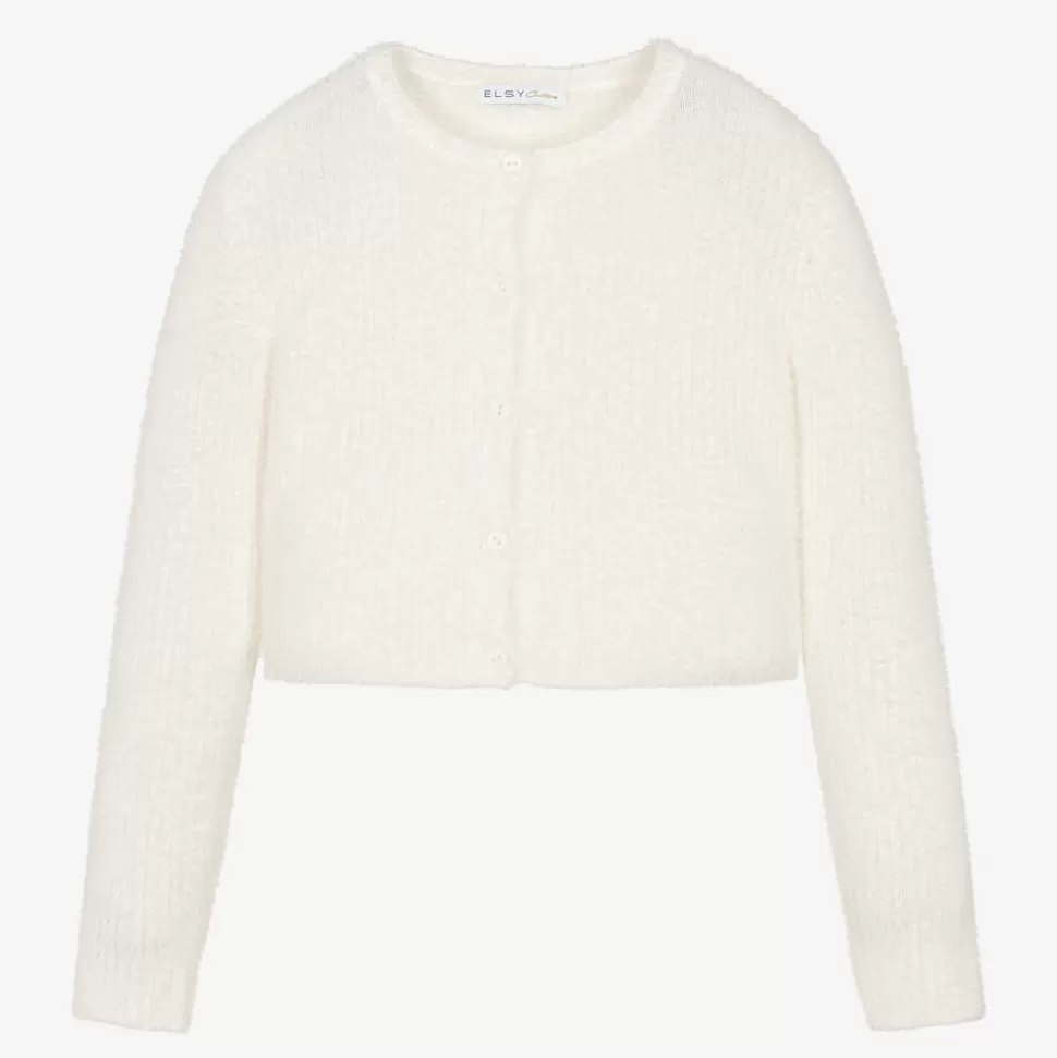 Elsy Girls Ivory Fluffy Knit Cardigan^ Tops