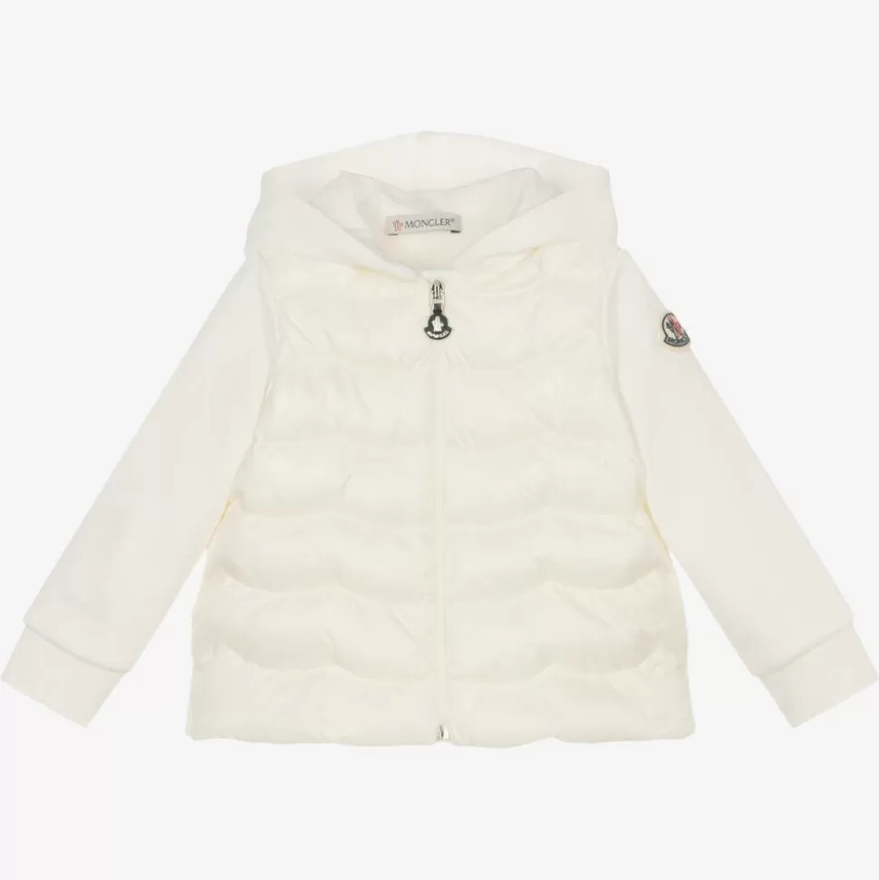 Moncler Enfant Girls Ivory Hooded Zip Up Top^ Tops
