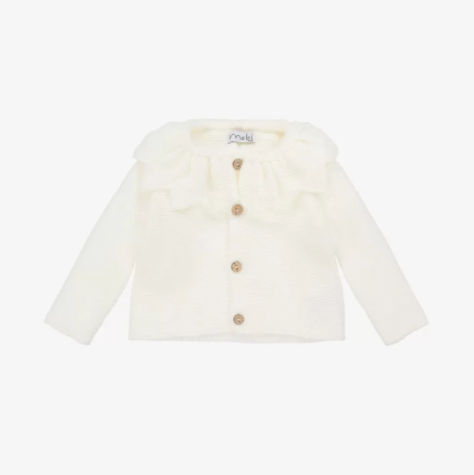 Mebi Girls Ivory Knit Collar Cardigan^ Tops