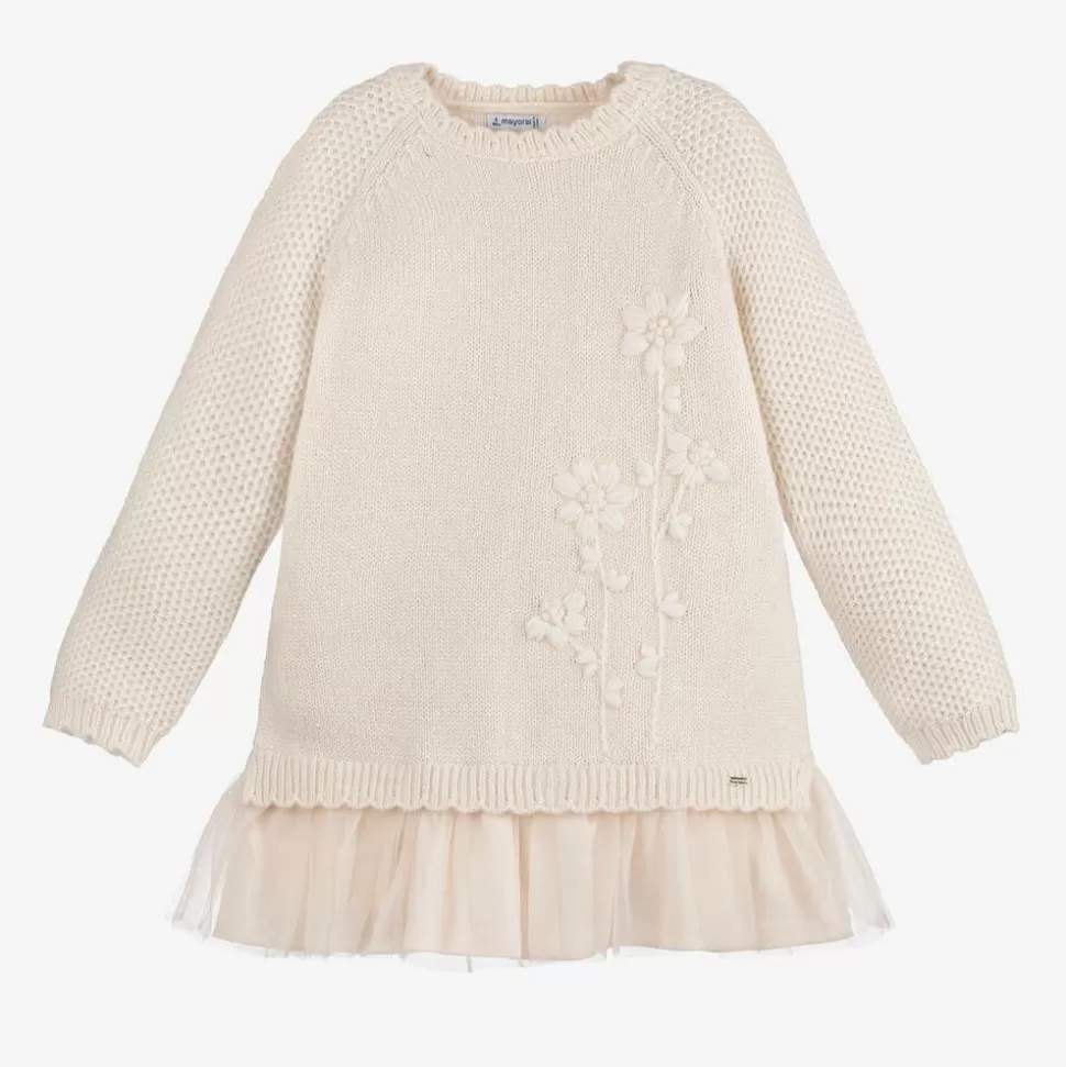 Mayoral Girls Ivory Knitted Dress^ Dresses