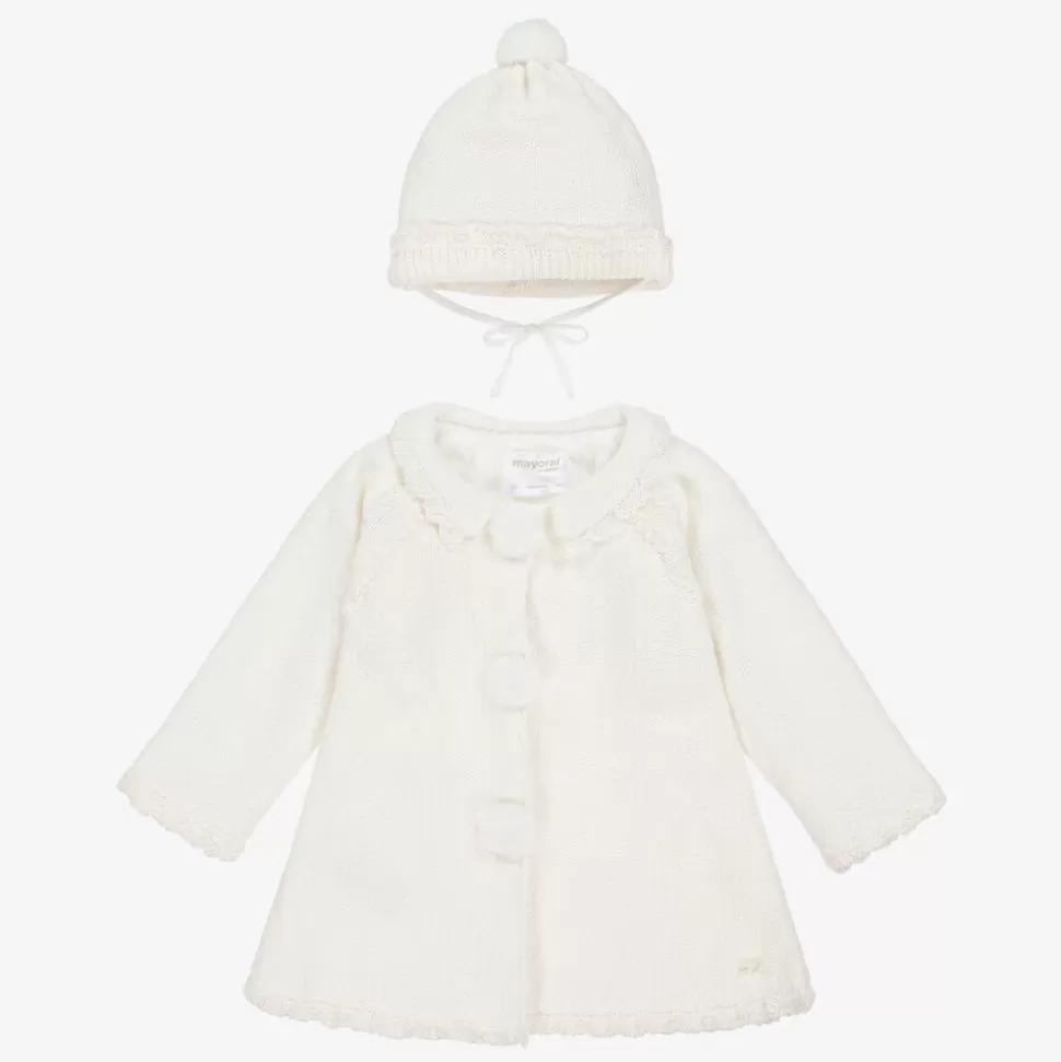 Mayoral Girls Ivory Knitted Pram Coat & Hat Set^ Coats & Jackets