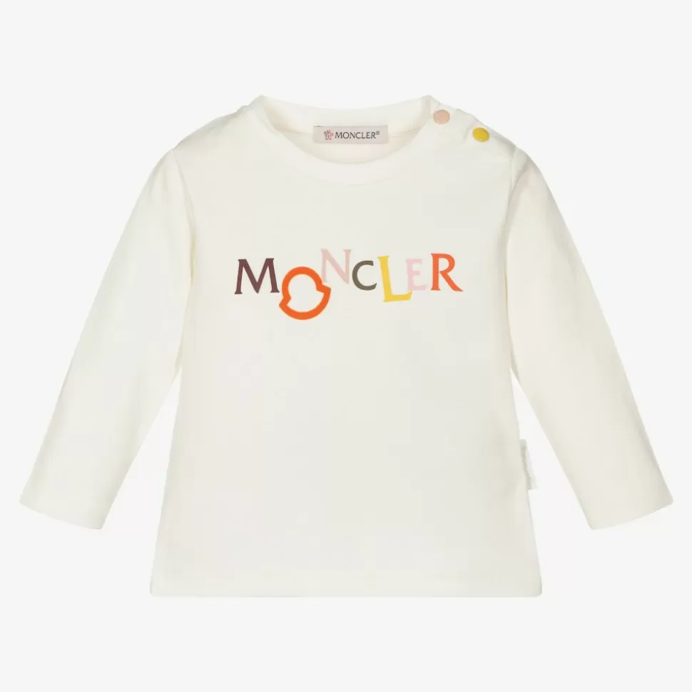 Moncler Enfant Girls Ivory Logo Top^ Tops