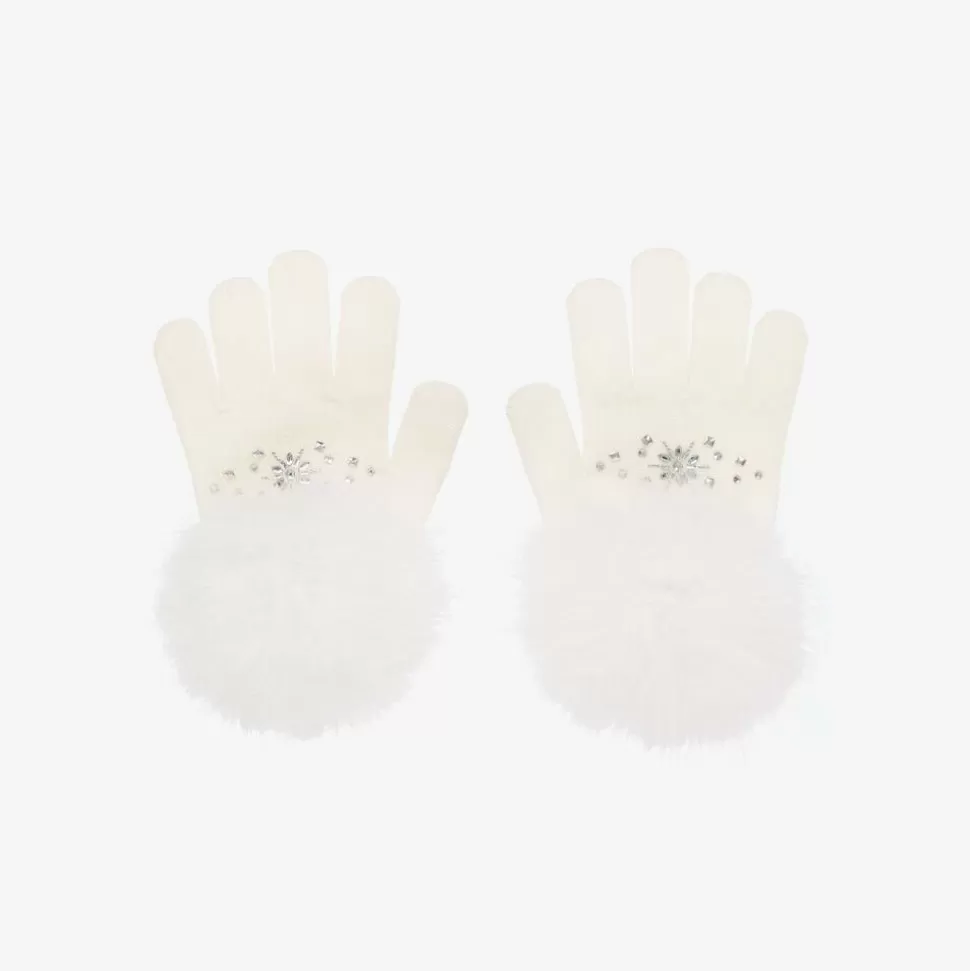 Monnalisa Girls Ivory Pom-Pom Knitted Gloves^ Gloves & Mittens