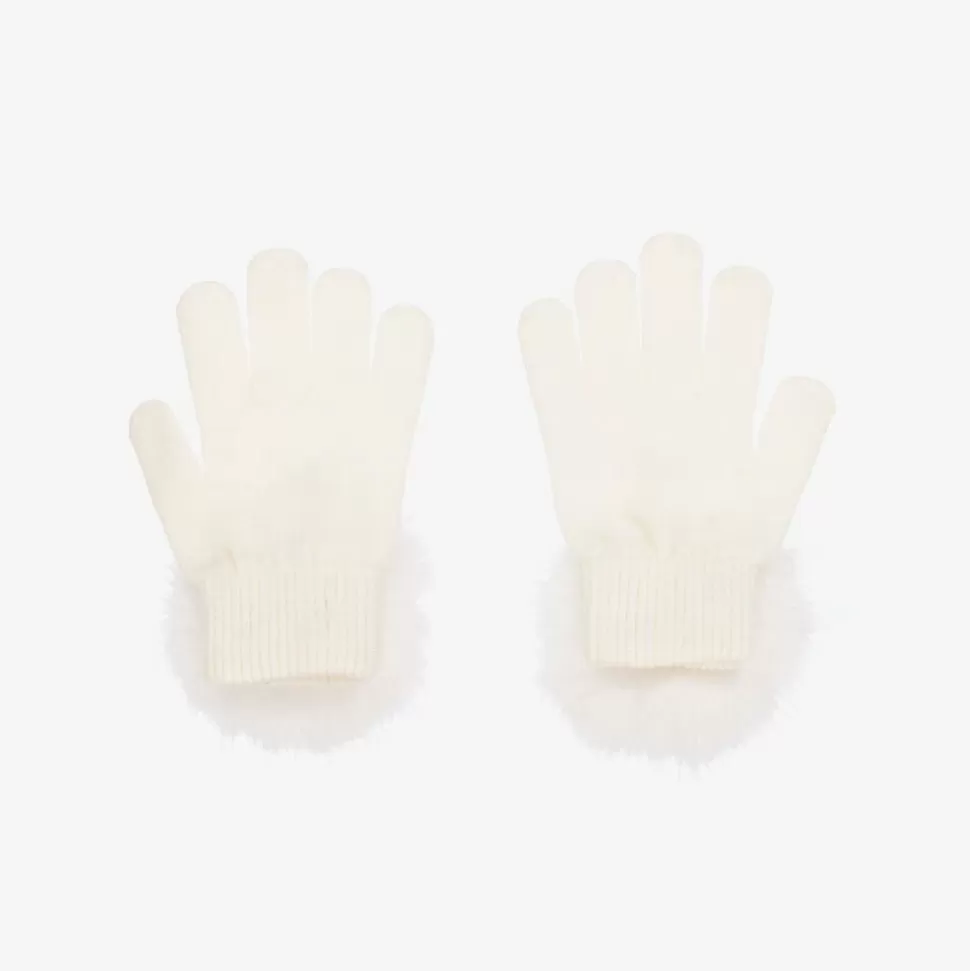 Monnalisa Girls Ivory Pom-Pom Knitted Gloves^ Gloves & Mittens
