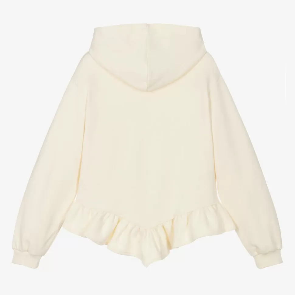 MSGM Girls Ivory Rhinestone Heart Hoodie^ Tops