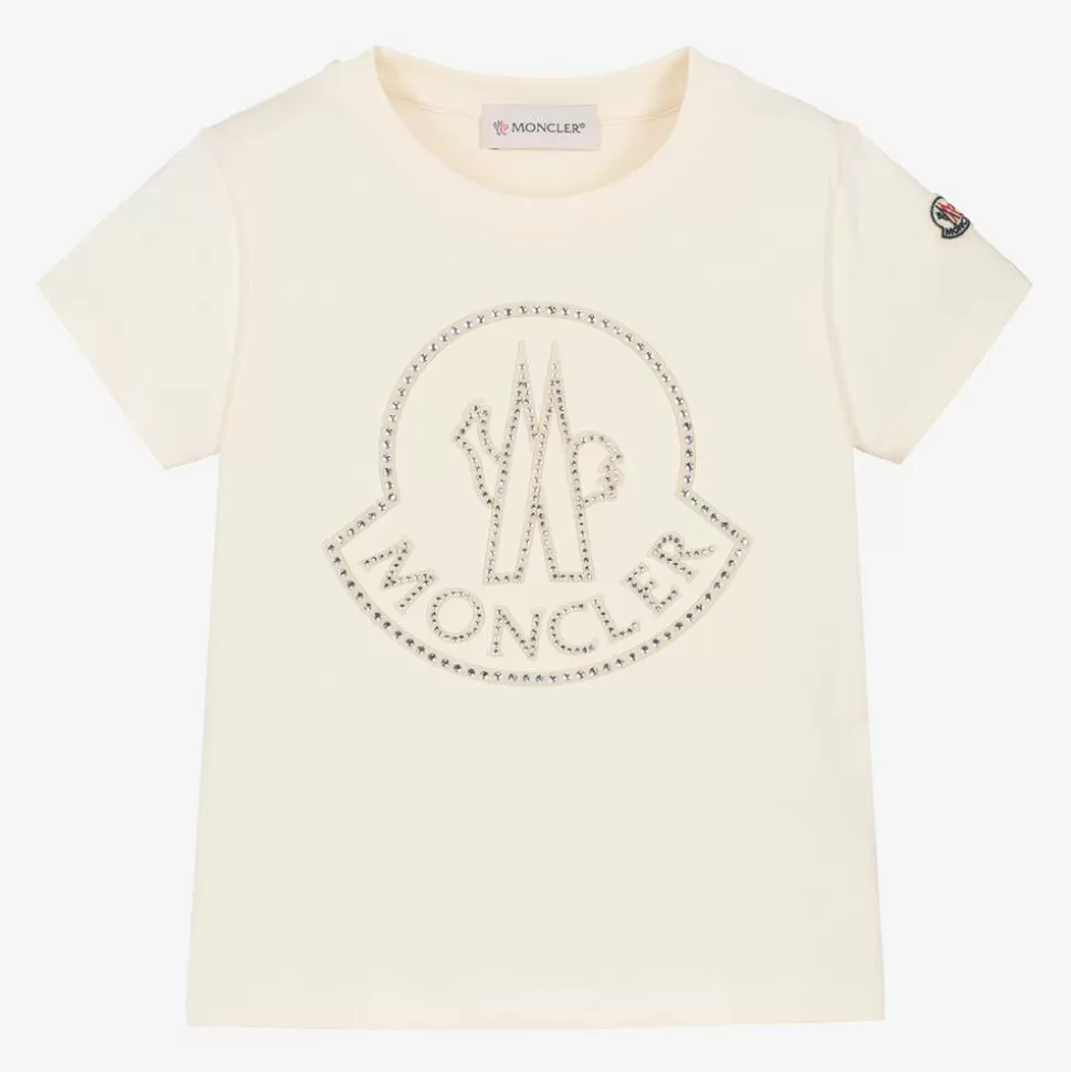 Moncler Enfant Girls Ivory Rhinestone T-Shirt^ Tops